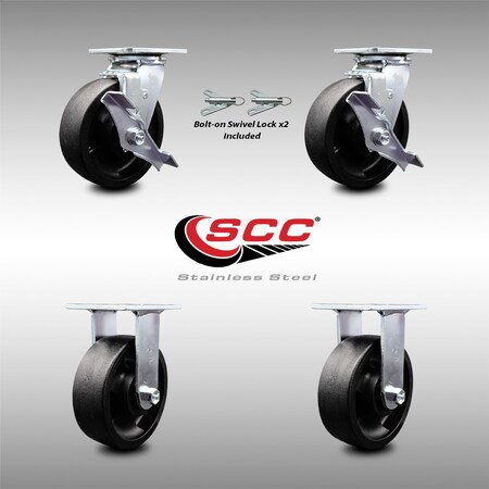 Service Caster 6 Inch SS Glass Filled Nylon Caster Set with 2 Brakes/Swivel Lock 2 Rigid SCC SCC-SS30S620-GFNB-TLB-BSL-2-R-2